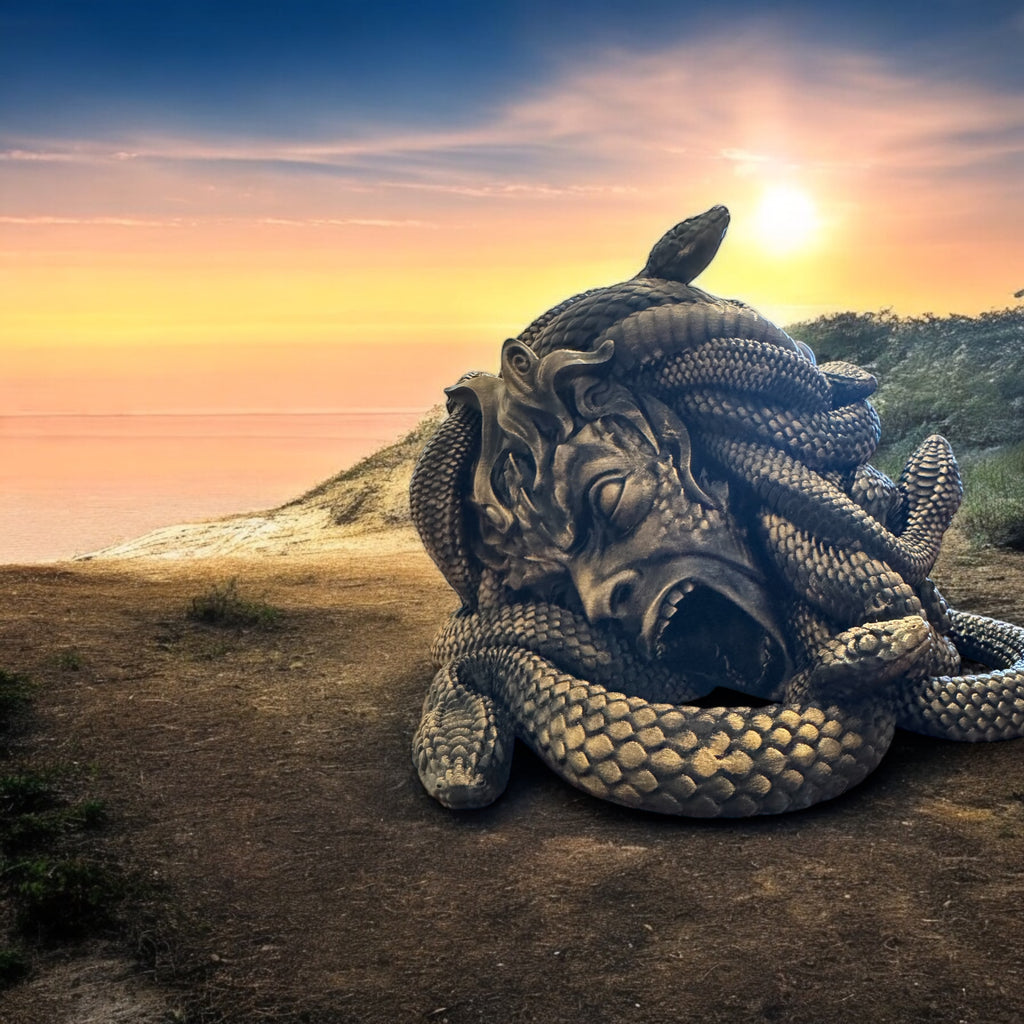 Gorgon head, medusa, snake, Greek, dice tower, medusa head